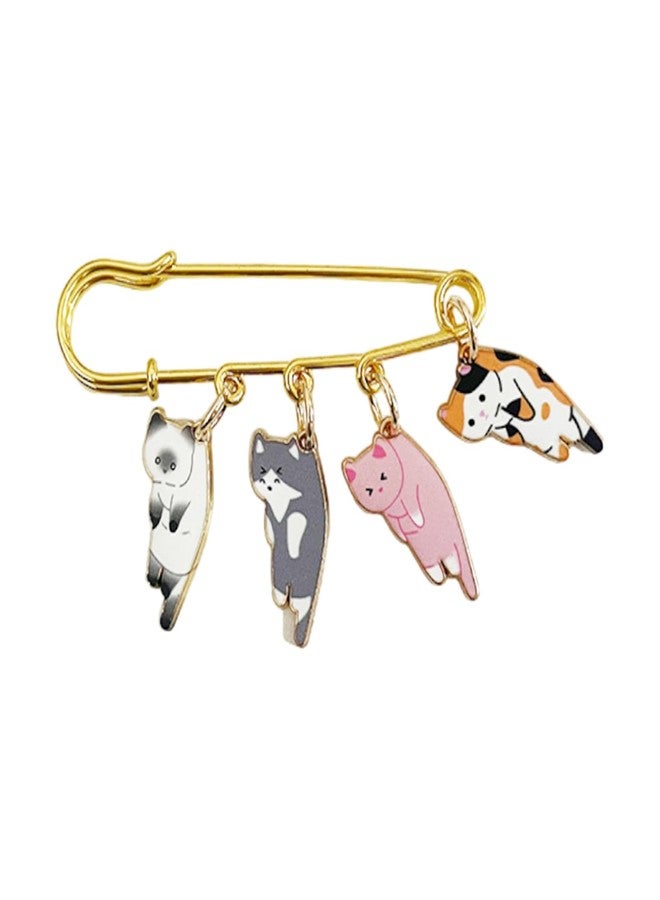 POYAMUSE Lovely Cat Charms Gold-Tone Safety Pins - Calico, Ginger, Siamese Cat Dangle Accessory Brooch Pin for Cat Lover Gift-calico - Image 2